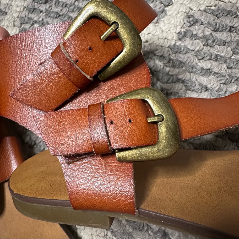Ecote Brown Strappy Buckle Sandals - Picture 3 of 5